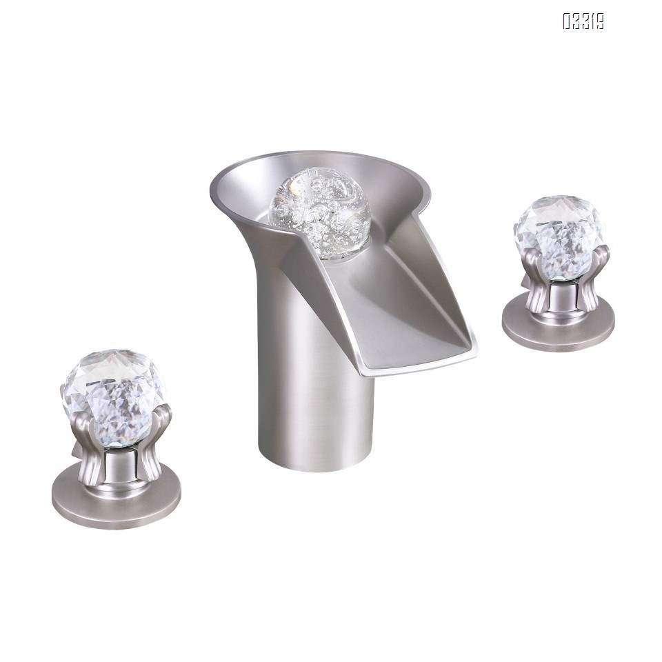 Brass crystal ball cold and hot LED temperature-sensitive color-changing luminous wash waterfall Three hole Separate basin faucet