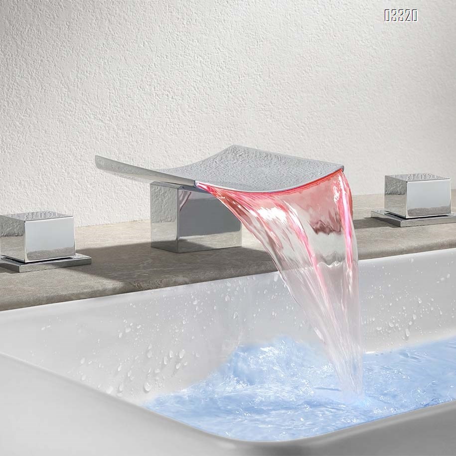 all Brass cold and hot LED temperature-sensitive color-changing luminous wash waterfall Three hole Separate basin faucet