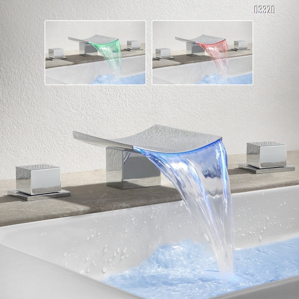 all Brass cold and hot LED temperature-sensitive color-changing luminous wash waterfall Three hole Separate basin faucet