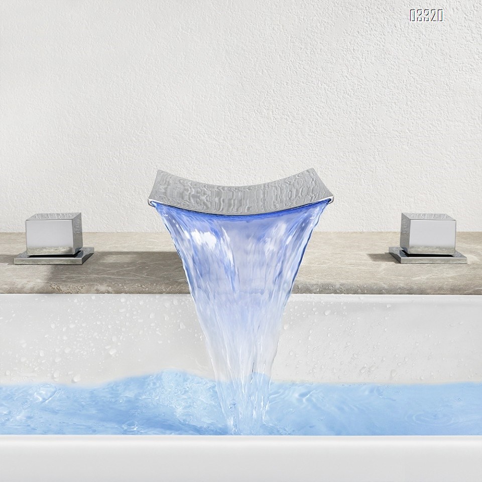 all Brass cold and hot LED temperature-sensitive color-changing luminous wash waterfall Three hole Separate basin faucet