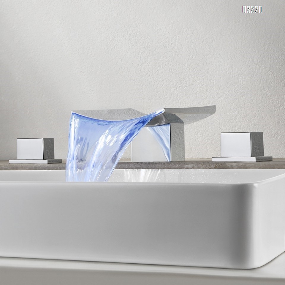 all Brass cold and hot LED temperature-sensitive color-changing luminous wash waterfall Three hole Separate basin faucet