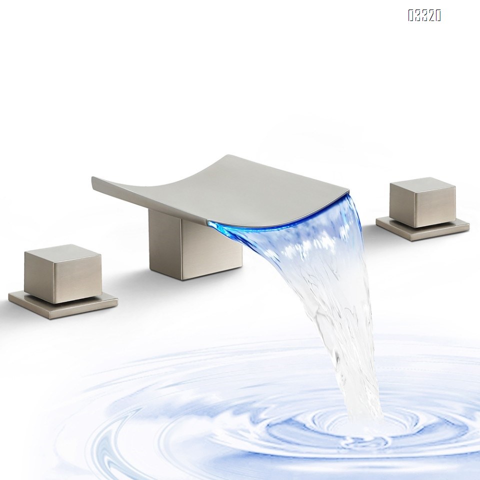 all Brass cold and hot LED temperature-sensitive color-changing luminous wash waterfall Three hole Separate basin faucet