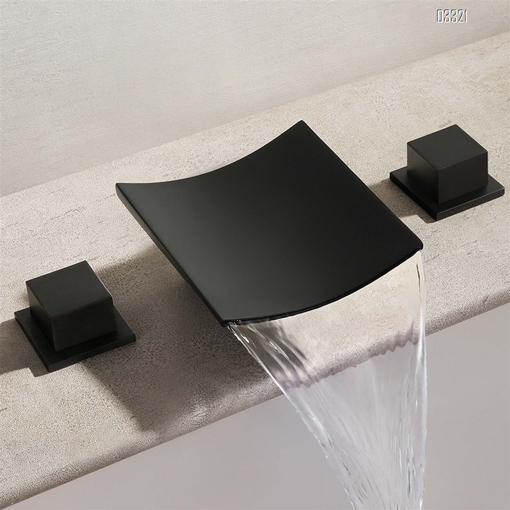 Brass Simple waterfall basin faucet with separate cold and hot water three-piece set for home and hotel bathtub side wash basin and stand