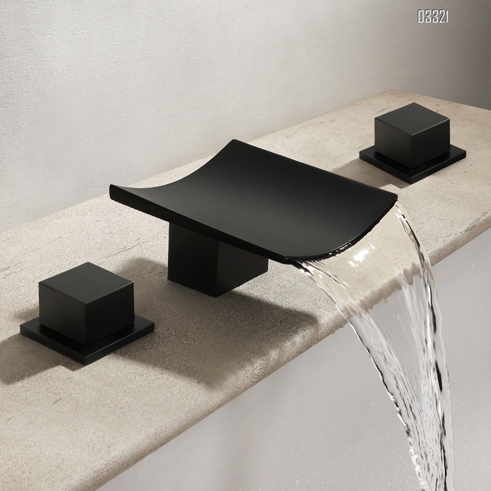 Brass Simple waterfall basin faucet with separate cold and hot water three-piece set for home and hotel bathtub side wash basin and stand