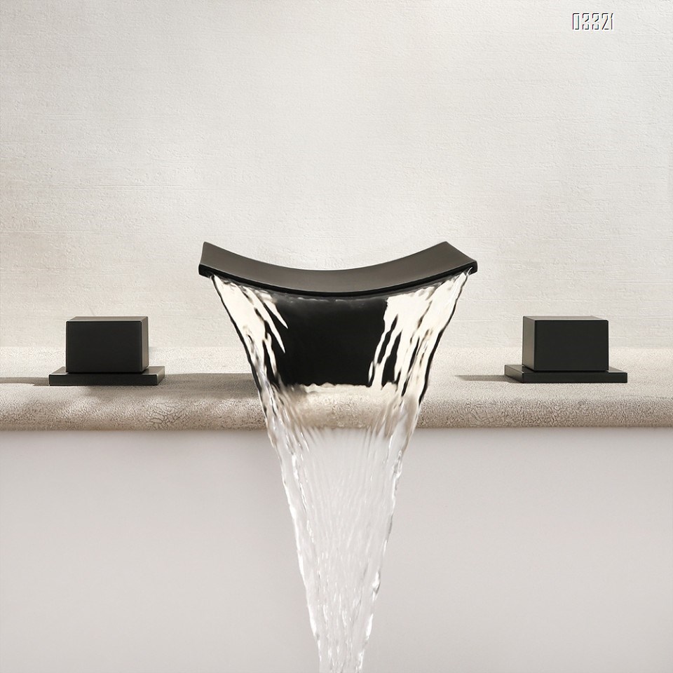 Brass Simple waterfall basin faucet with separate cold and hot water three-piece set for home and hotel bathtub side wash basin and stand