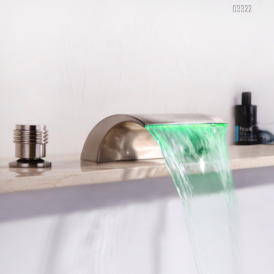 Brass cold and hot LED temperature-sensitive color-changing luminous wash waterfall Three hole Separate basin faucet