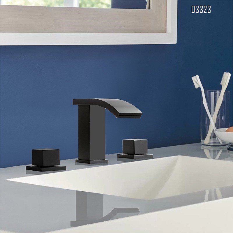 Cold and hot platform basin bathroom sitting three-hole Separate Brass LED hydraulic luminous waterfall outlet surface basin faucet