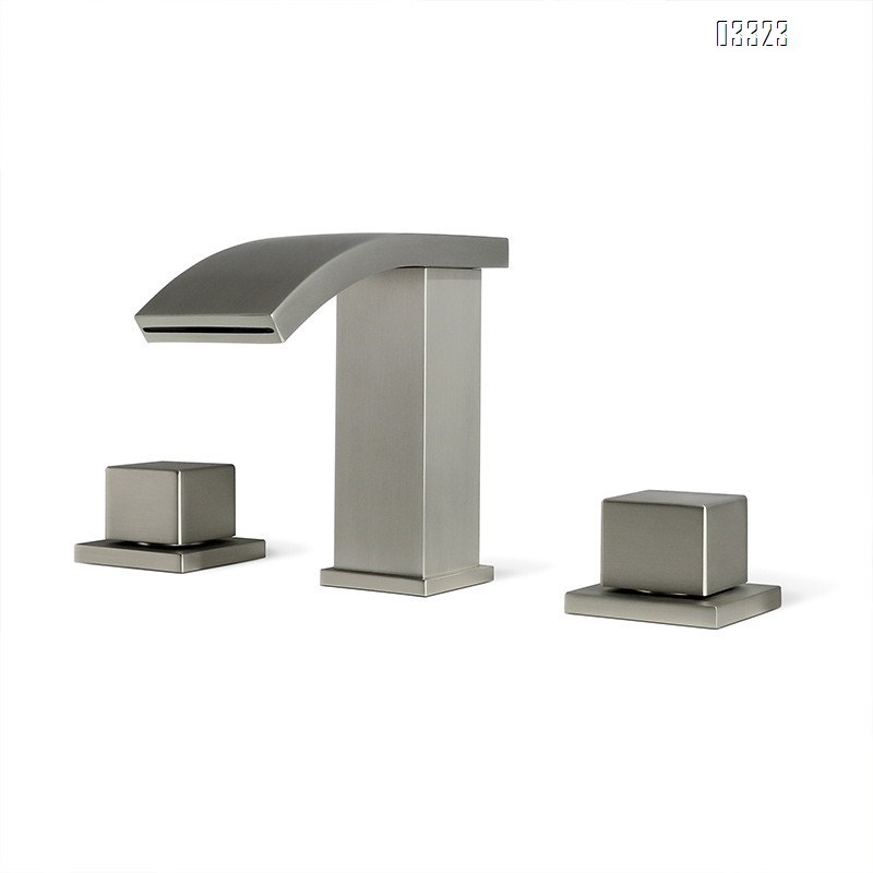 Cold and hot platform basin bathroom sitting three-hole Separate Brass LED hydraulic luminous waterfall outlet surface basin faucet