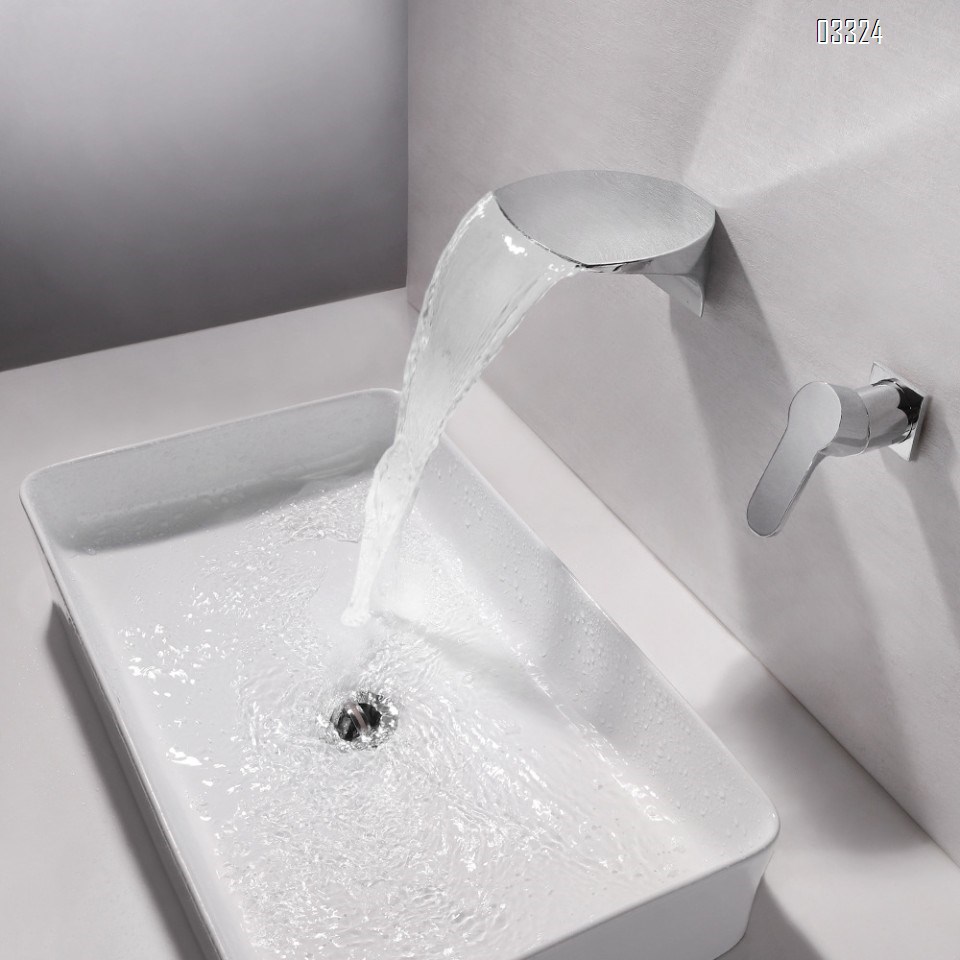 Brass wash basin with LED temperature control and waterfall bath Two hole Separate Bathroom sink wall mounted Basin Best Faucets Tap Basin