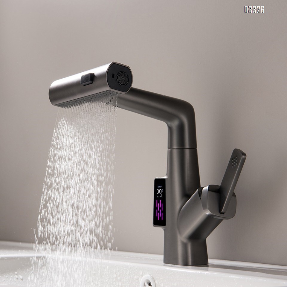 Zinc alloy pull-out modern Bathroom sink water Basin Best Faucets Tap Cold and hot single hole multi-function Digital display rotated Faucets