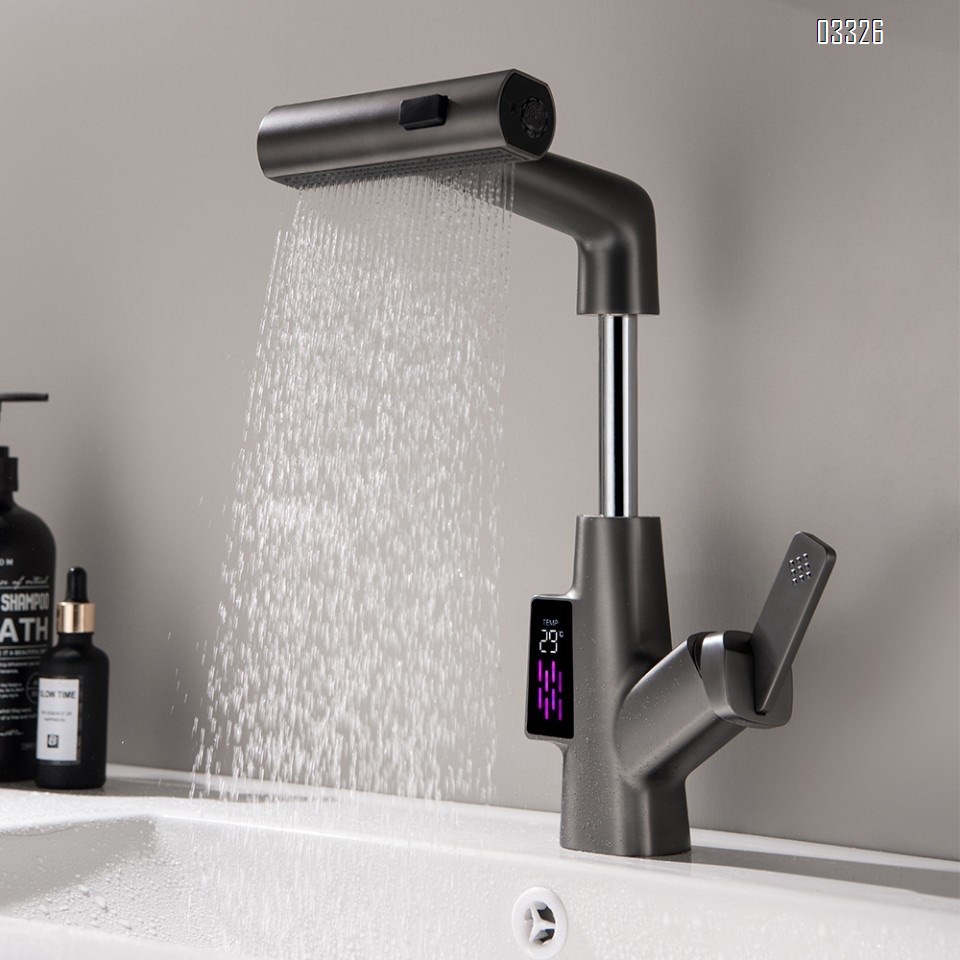 Zinc alloy pull-out modern Bathroom sink water Basin Best Faucets Tap Cold and hot single hole multi-function Digital display rotated Faucets