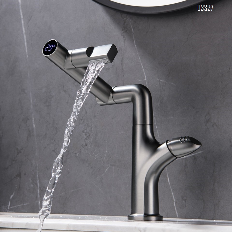 Zinc alloy Creative robot arm modern Bathroom sink water Basin Best Faucets Tap Cold and hot Digital Display waterfall Tap