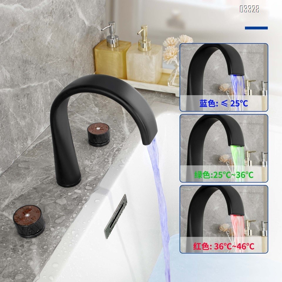 Brass minimalist Three hole Separate modern Bathroom sink water Basin Best Faucets Tap LED color-changing waterfall cold and hot jade double switch faucet