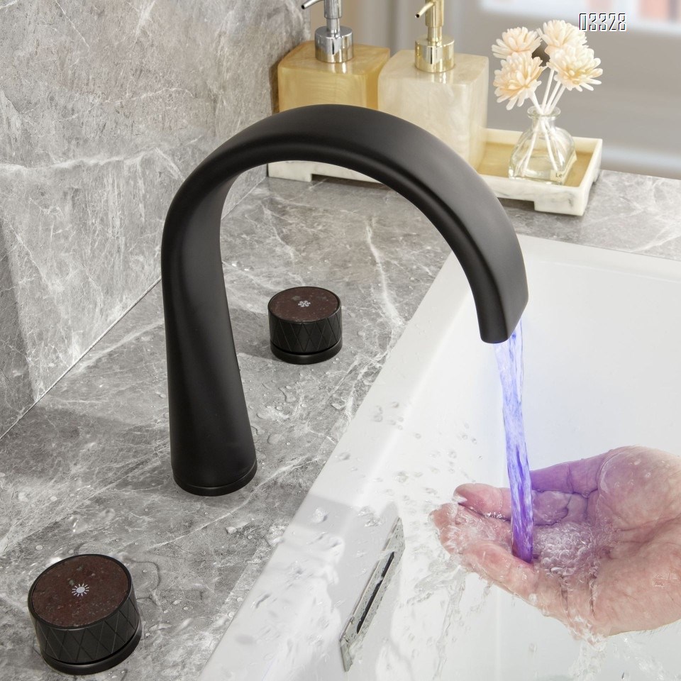 Brass minimalist Three hole Separate modern Bathroom sink water Basin Best Faucets Tap LED color-changing waterfall cold and hot jade double switch faucet