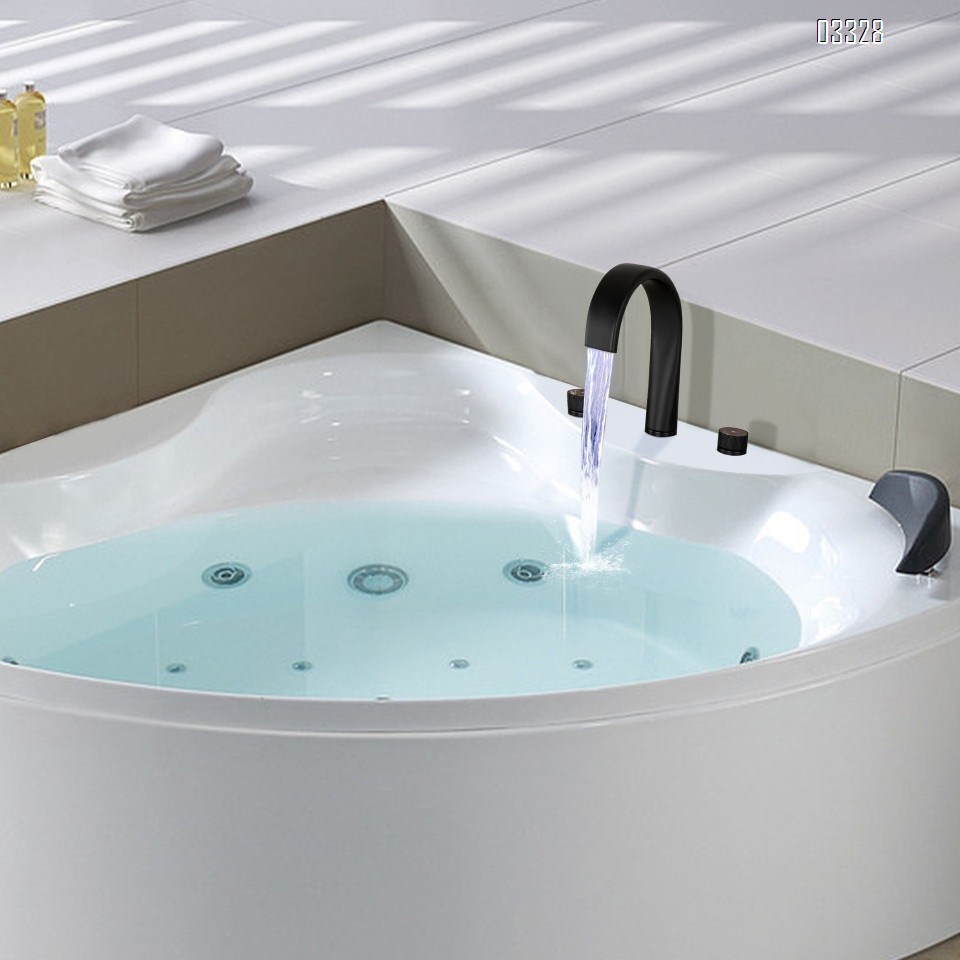 Brass minimalist Three hole Separate modern Bathroom sink water Basin Best Faucets Tap LED color-changing waterfall cold and hot jade double switch faucet