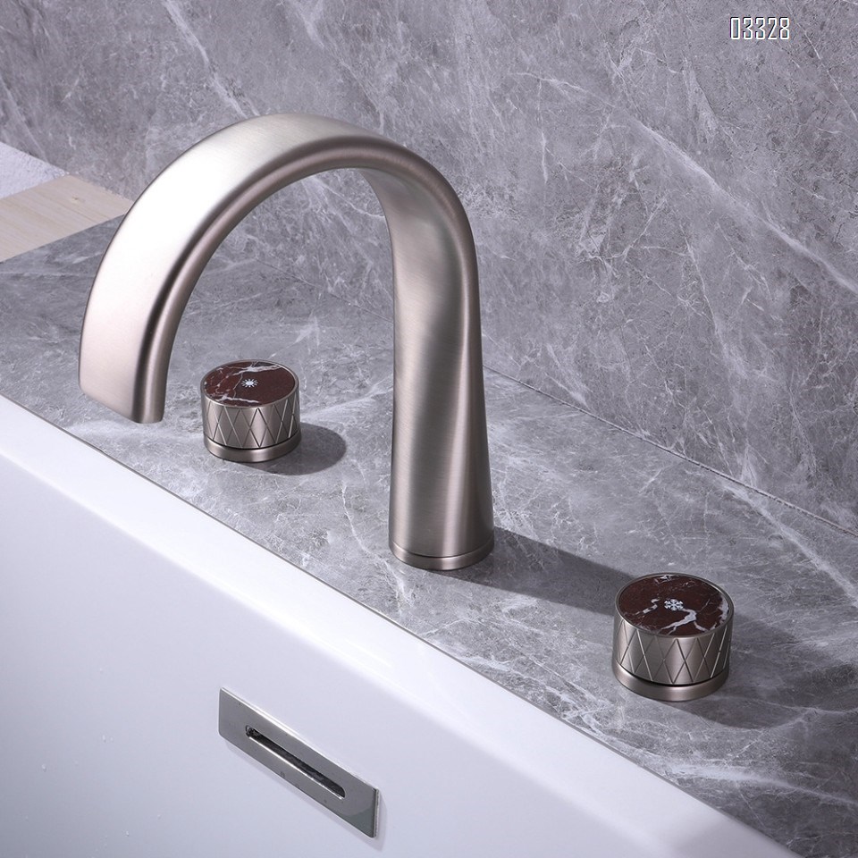 Brass minimalist Three hole Separate modern Bathroom sink water Basin Best Faucets Tap LED color-changing waterfall cold and hot jade double switch faucet