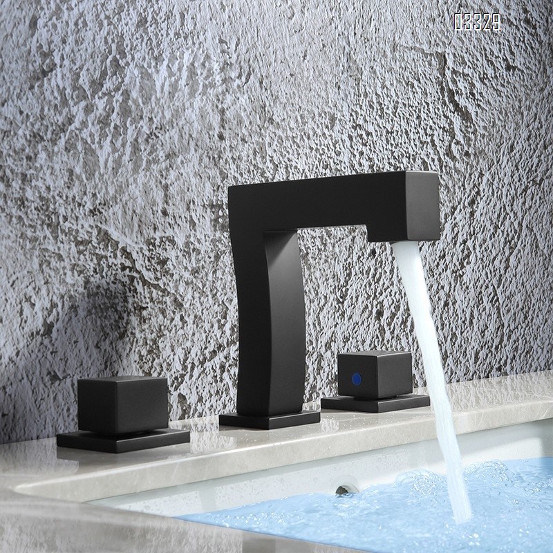 Brass black Three hole Separate modern Bathroom sink water Basin Best Faucets Tap seven-character square cold and hot faucets