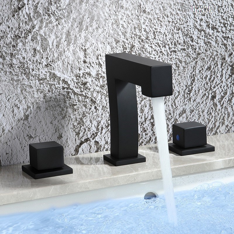 Brass black Three hole Separate modern Bathroom sink water Basin Best Faucets Tap seven-character square cold and hot faucets