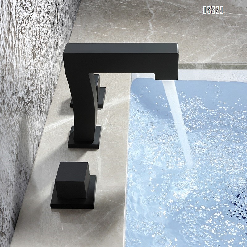 Brass black Three hole Separate modern Bathroom sink water Basin Best Faucets Tap seven-character square cold and hot faucets