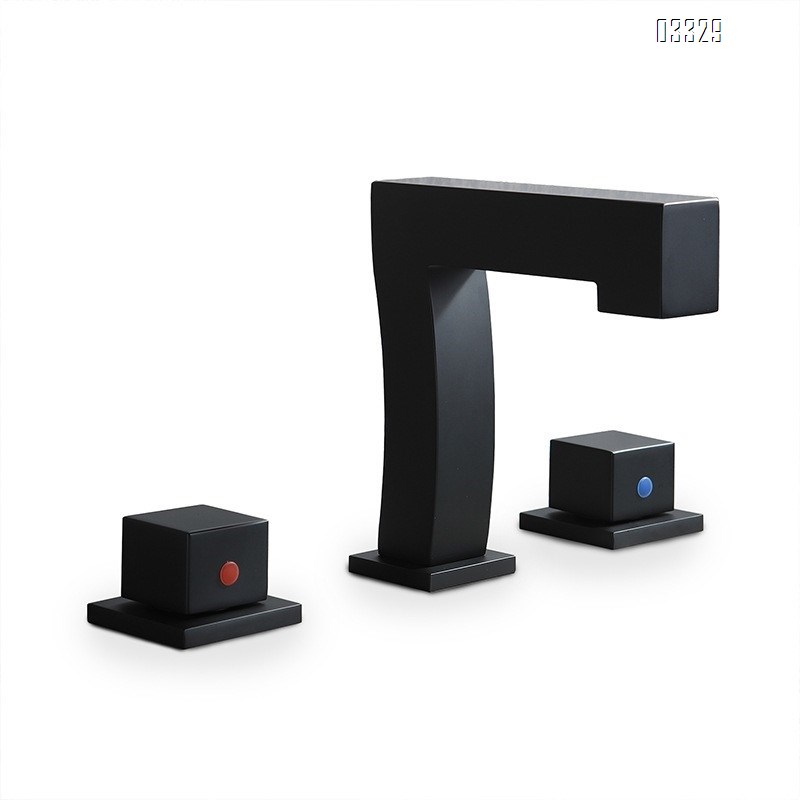 Brass black Three hole Separate modern Bathroom sink water Basin Best Faucets Tap seven-character square cold and hot faucets