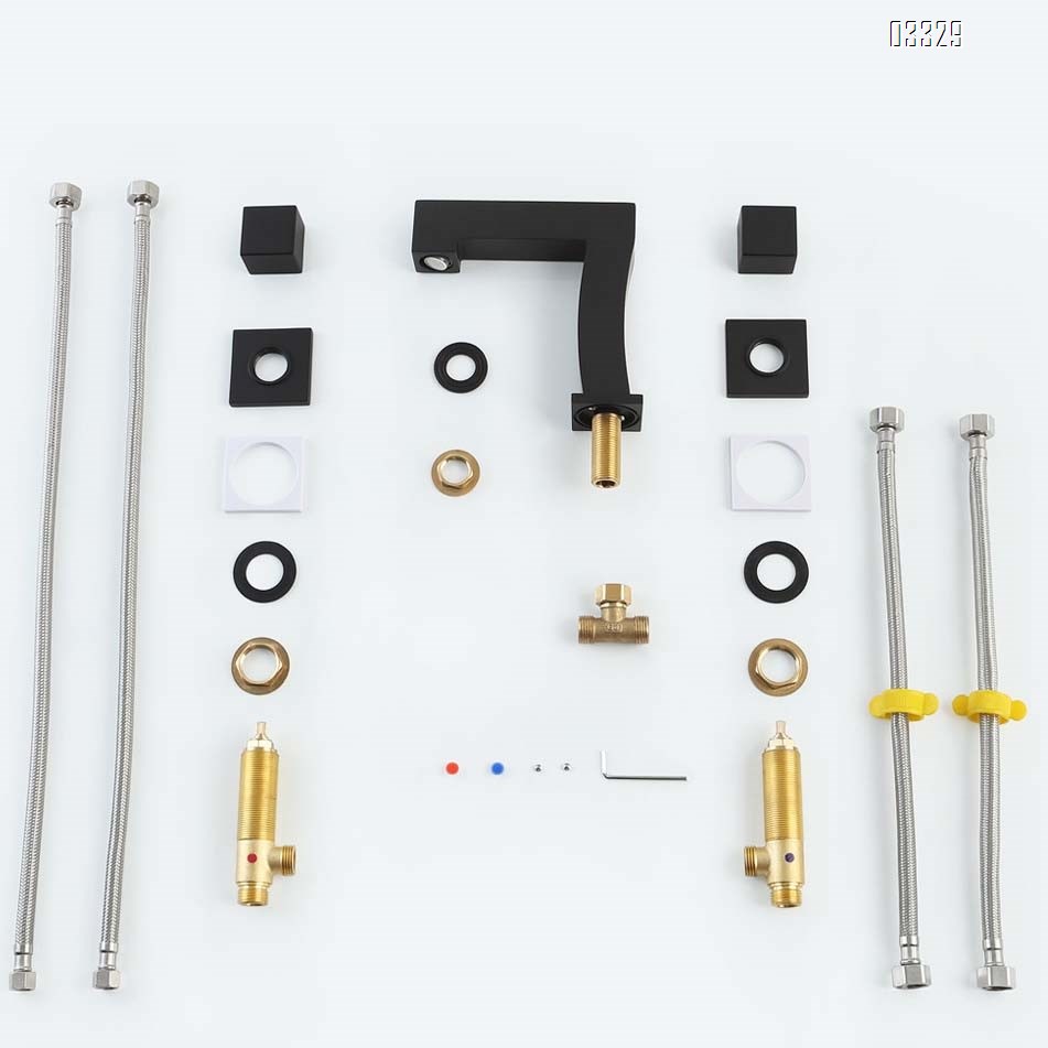 Brass black Three hole Separate modern Bathroom sink water Basin Best Faucets Tap seven-character square cold and hot faucets