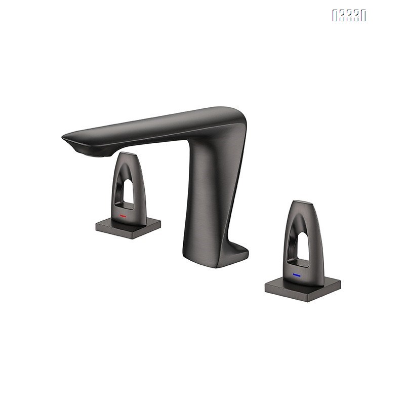 Brass Gun Grey Three hole Separate modern Bathroom sink water Basin Best Faucets Tap Double handle cold and hot faucets