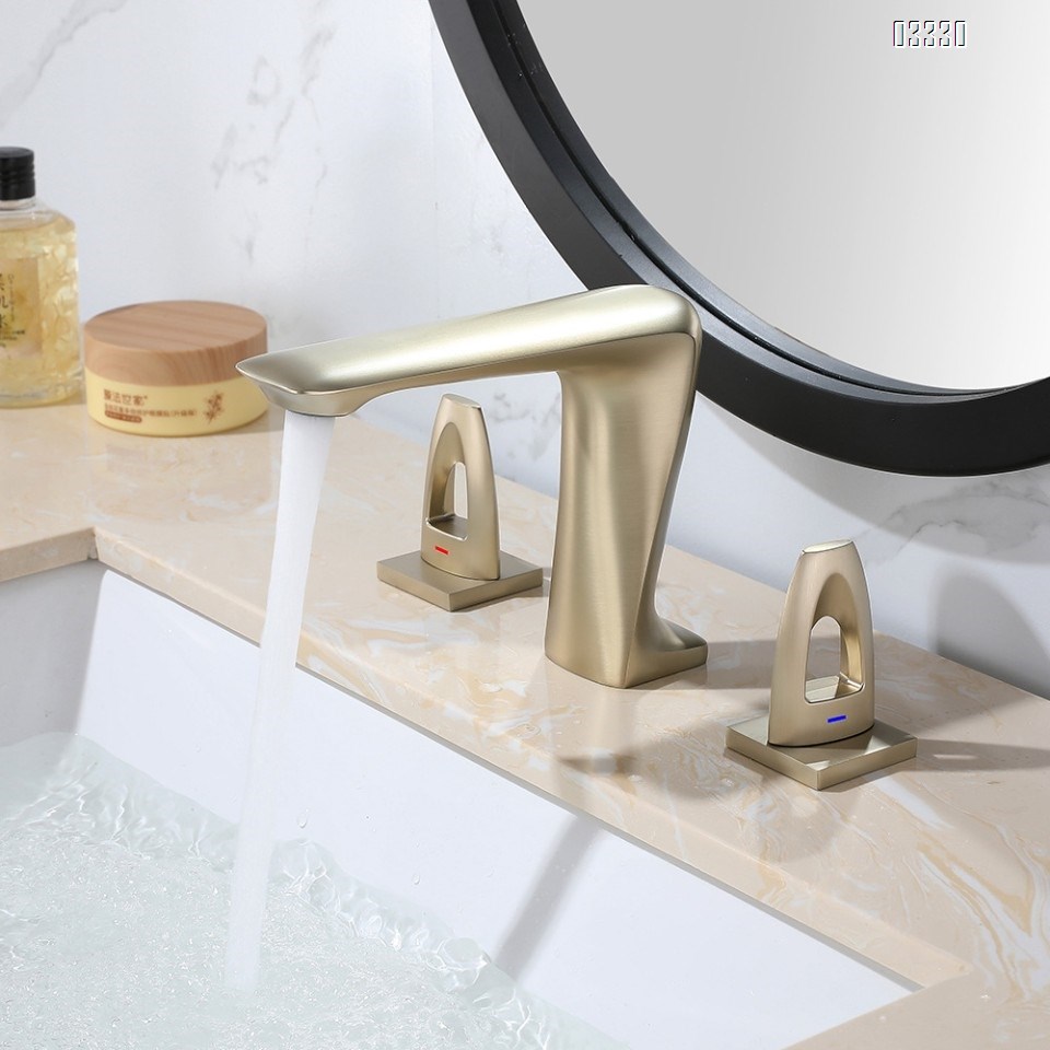 Brass Gun Grey Three hole Separate modern Bathroom sink water Basin Best Faucets Tap Double handle cold and hot faucets