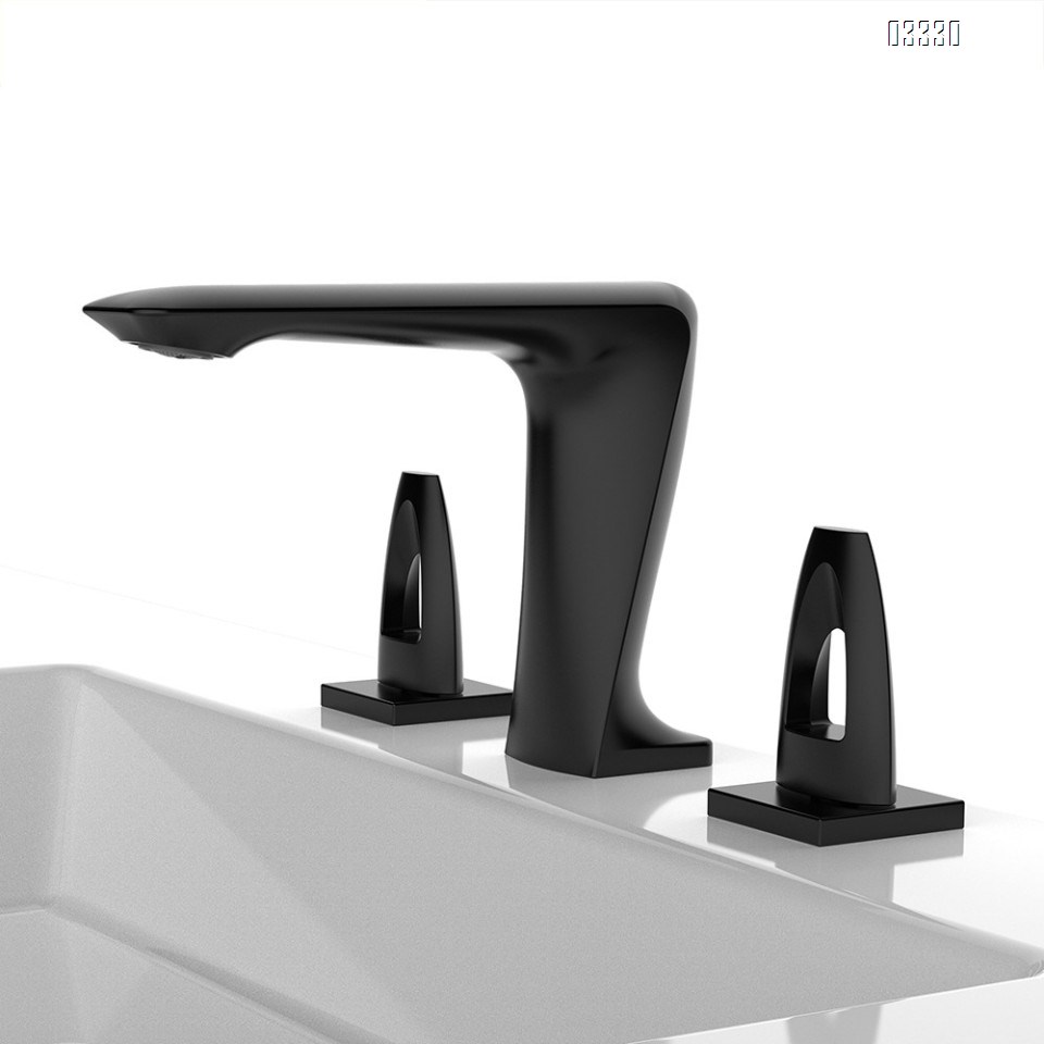 Brass Gun Grey Three hole Separate modern Bathroom sink water Basin Best Faucets Tap Double handle cold and hot faucets