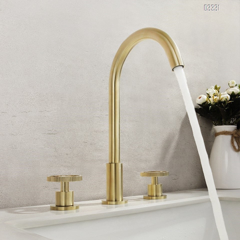 Brass Gold Three hole Separate modern Bathroom sink water Basin Best Faucets Tap Double handle cold and hot faucets