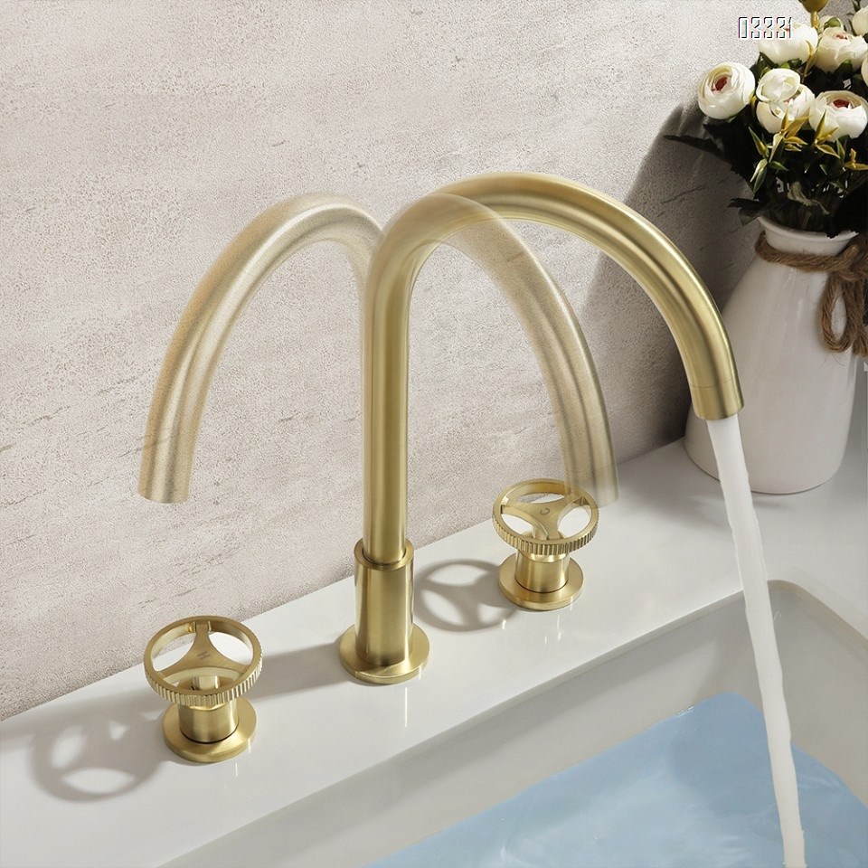 Brass Gold Three hole Separate modern Bathroom sink water Basin Best Faucets Tap Double handle cold and hot faucets