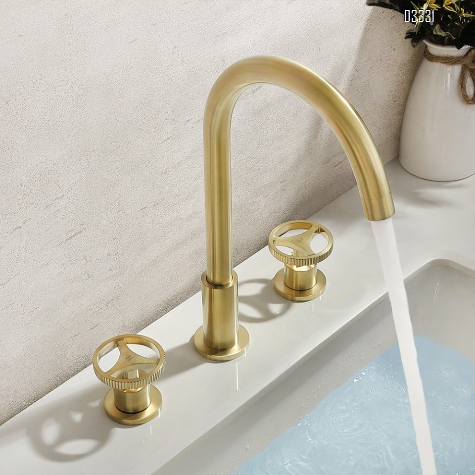 Brass Gold Three hole Separate modern Bathroom sink water Basin Best Faucets Tap Double handle cold and hot faucets