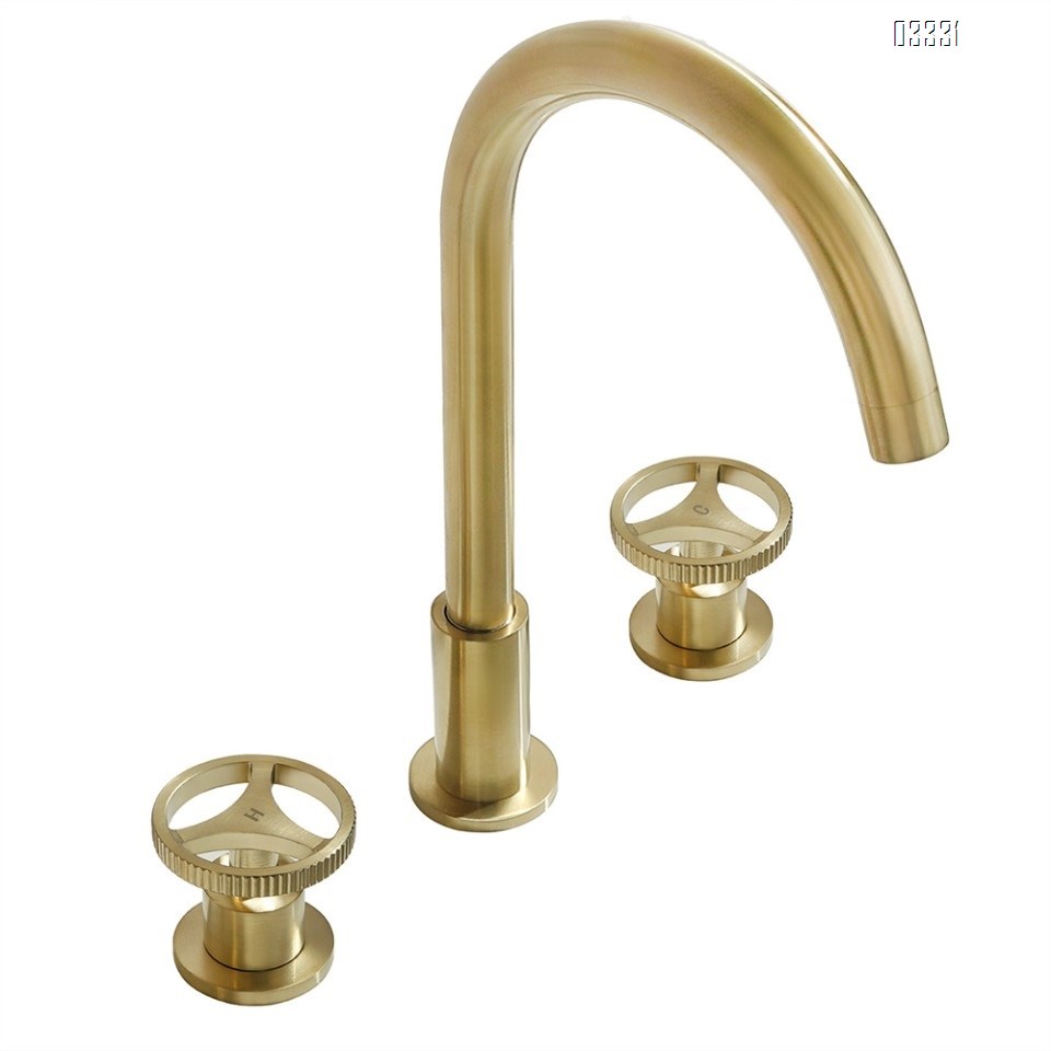 Brass Gold Three hole Separate modern Bathroom sink water Basin Best Faucets Tap Double handle cold and hot faucets