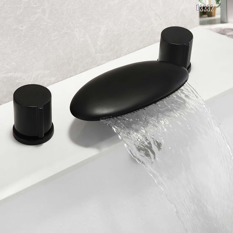 Brass Black Three hole Separate modern Bathroom sink water Basin Best Faucets Tap Double handle waterfall cold and hot faucets