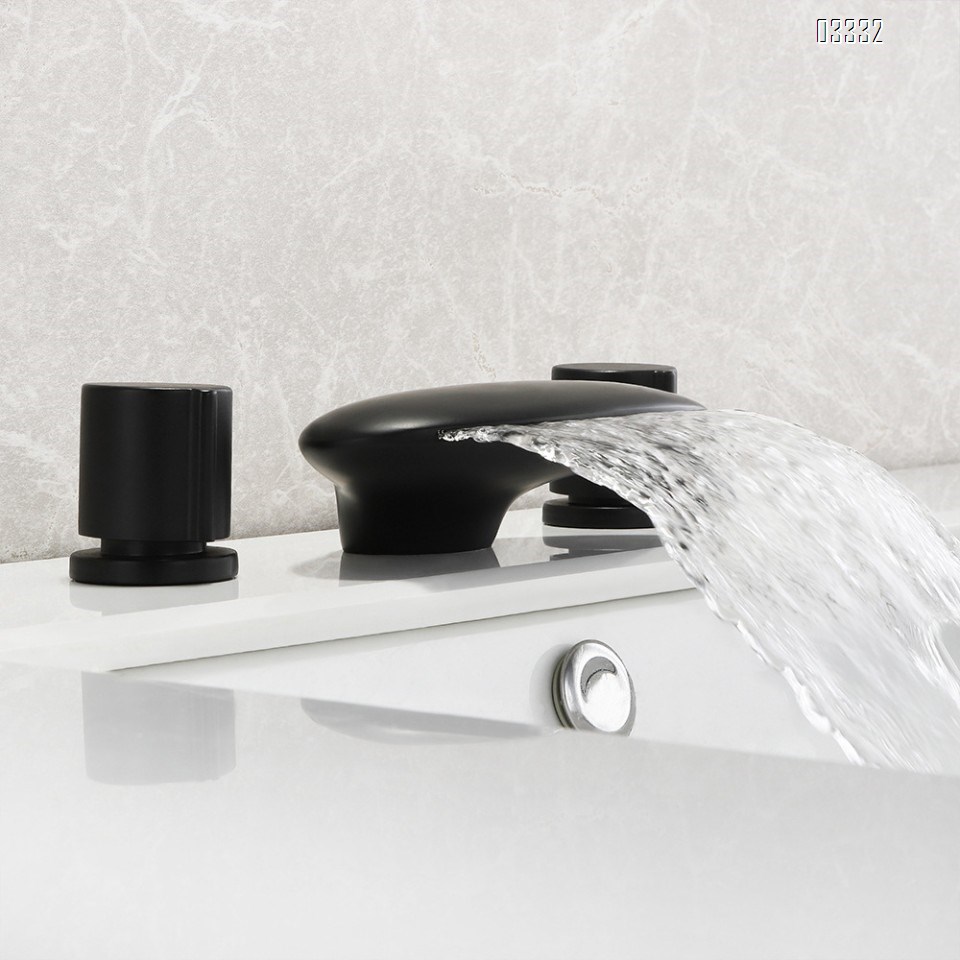 Brass Black Three hole Separate modern Bathroom sink water Basin Best Faucets Tap Double handle waterfall cold and hot faucets