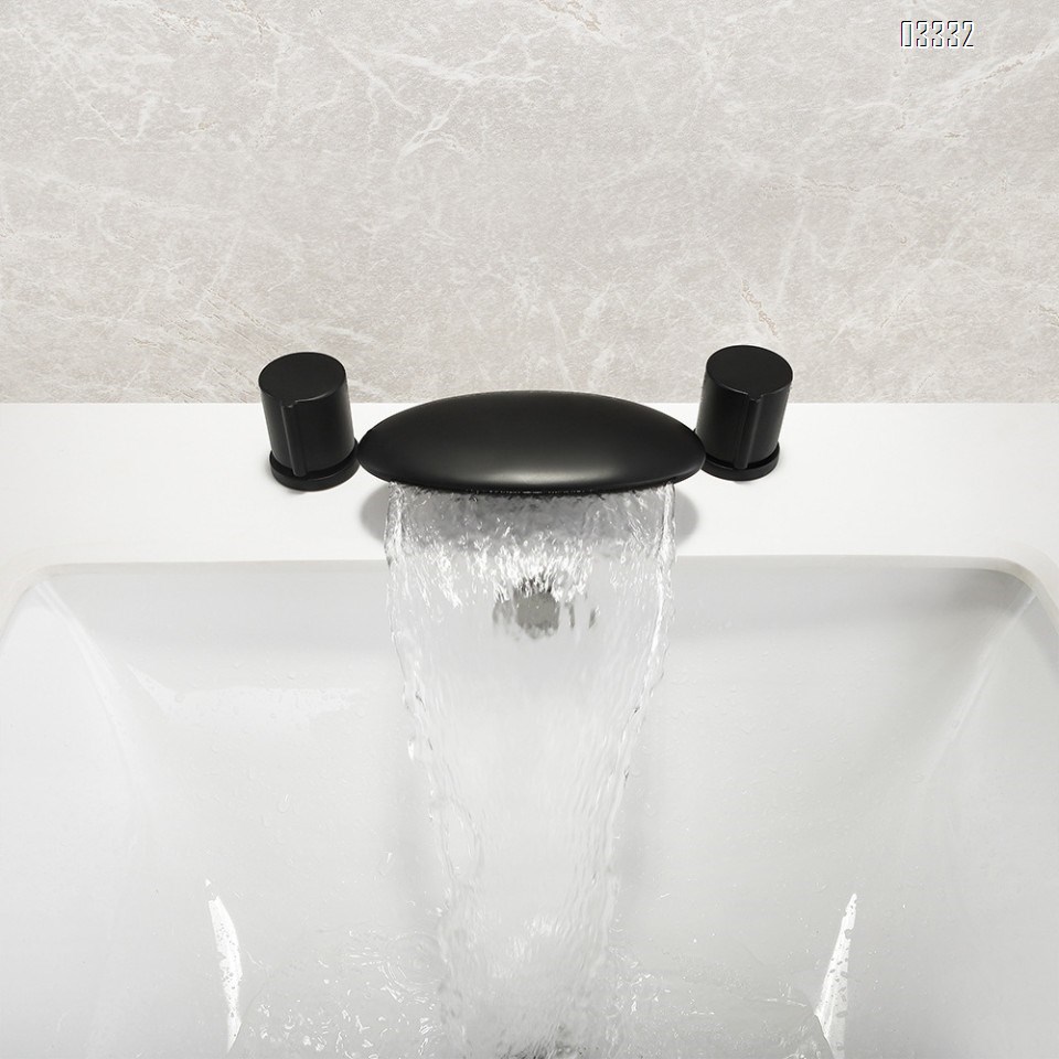 Brass Black Three hole Separate modern Bathroom sink water Basin Best Faucets Tap Double handle waterfall cold and hot faucets