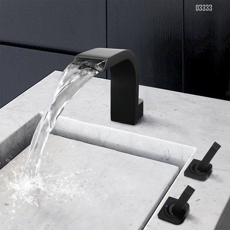 Brass Black Three hole Separate modern Bathroom sink water Basin Best Faucets Tap Double handle waterfall cold and hot faucet