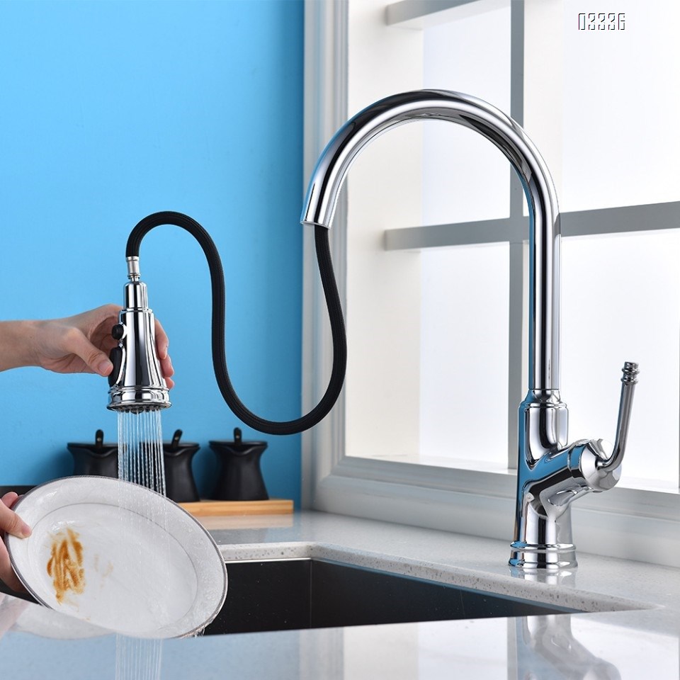 Brass modern Kitchen sink water Best Faucets pull out Tap cold and hot water Three functions basin vegetable rotate Faucets