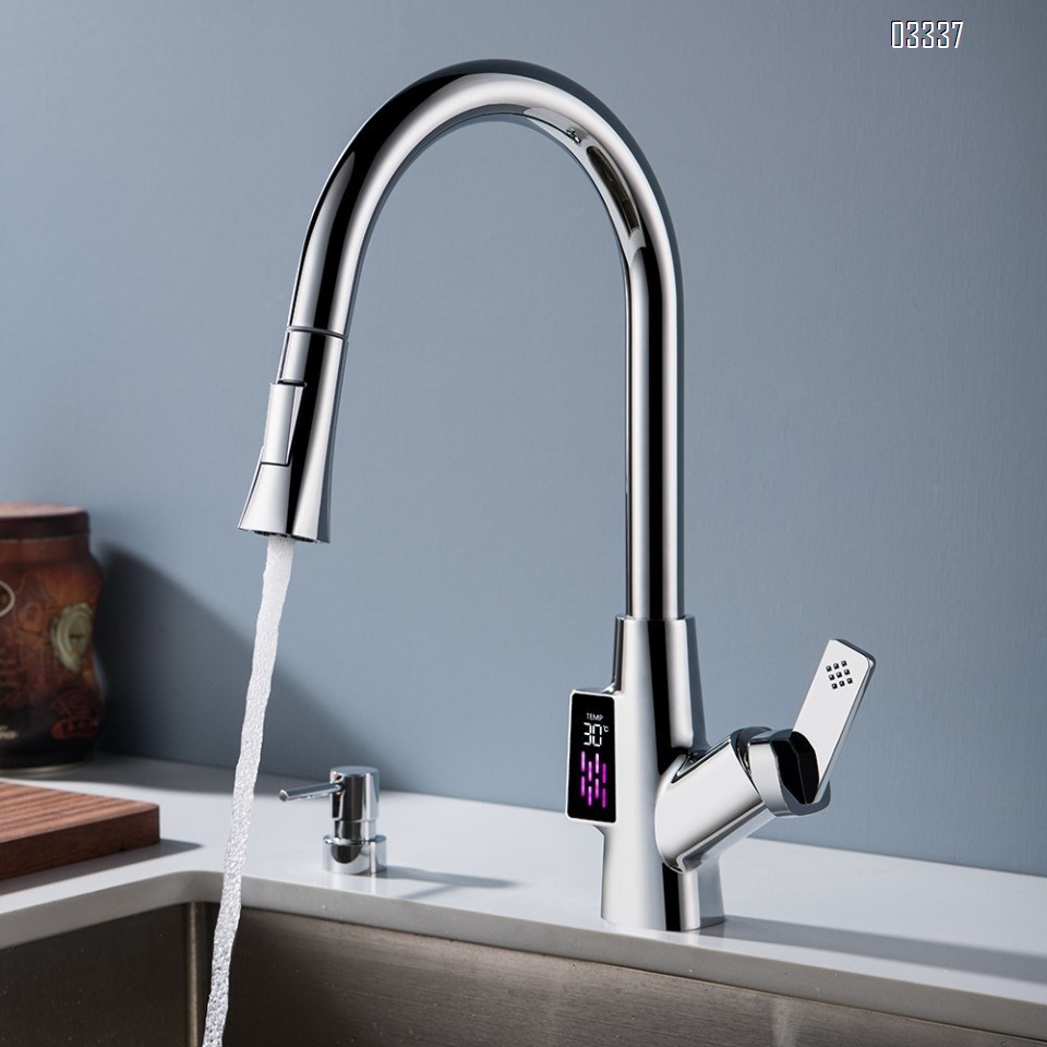 Zinc Alloy Simple modern Kitchen sink water Best Faucets Tap cold and hot mixing LED Digital Display rotate pull-out kitchen faucet
