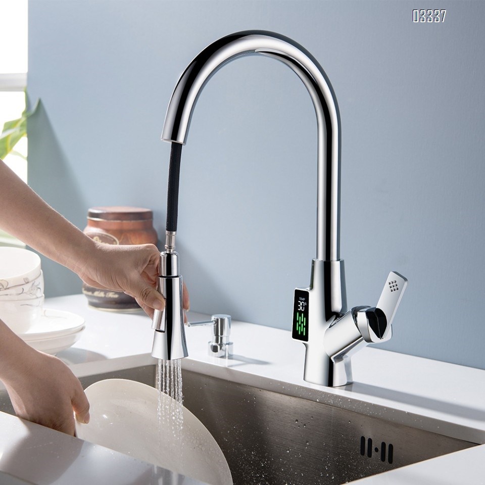 Zinc Alloy Simple modern Kitchen sink water Best Faucets Tap cold and hot mixing LED Digital Display rotate pull-out kitchen faucet