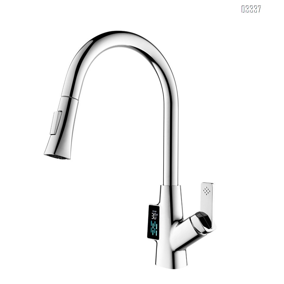 Zinc Alloy Simple modern Kitchen sink water Best Faucets Tap cold and hot mixing LED Digital Display rotate pull-out kitchen faucet