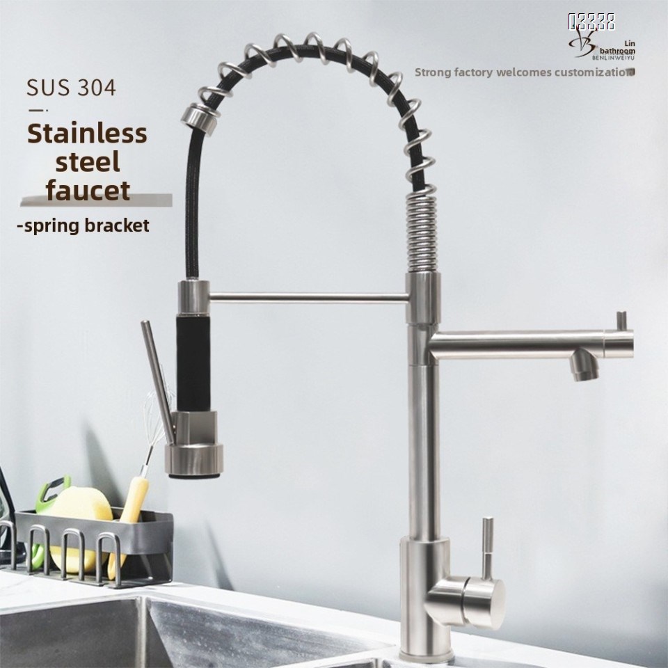 Kitchen Faucet with Pull Down Sprayer Kitchen Sink Faucet Commercial Double-Headed Stainless Steel Kitchen Faucet
