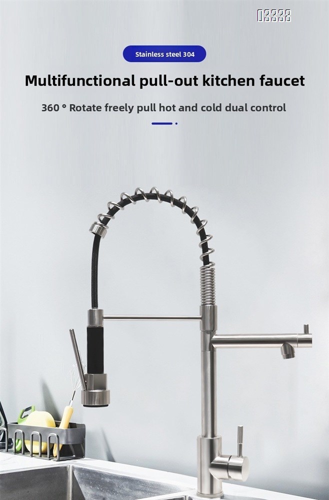 Kitchen Faucet with Pull Down Sprayer Kitchen Sink Faucet Commercial Double-Headed Stainless Steel Kitchen Faucet