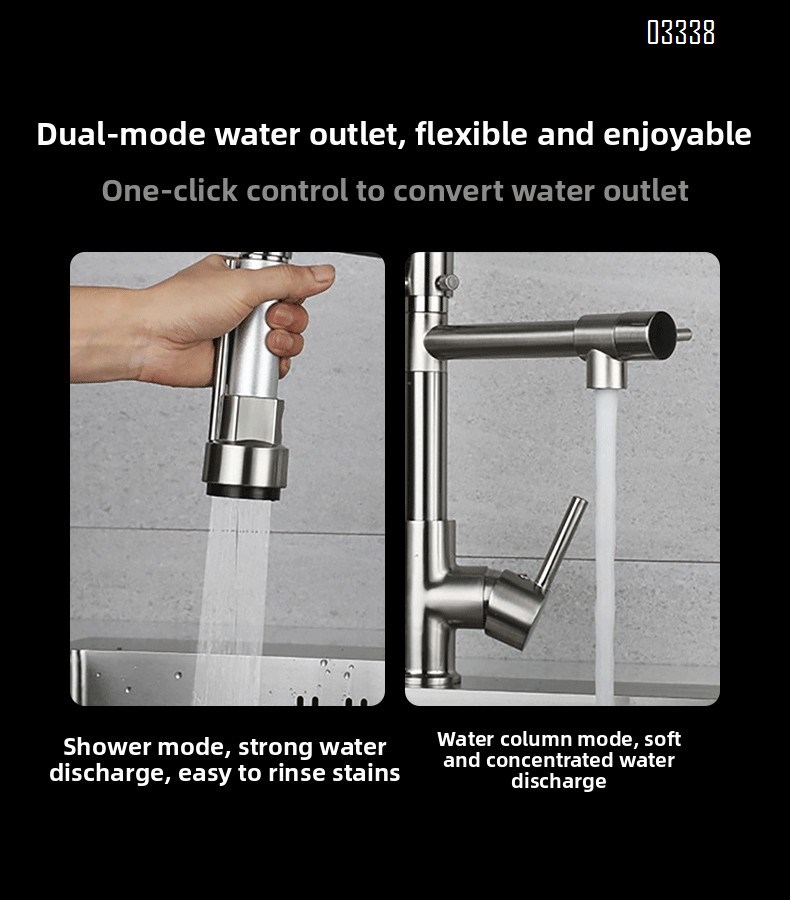 Kitchen Faucet with Pull Down Sprayer Kitchen Sink Faucet Commercial Double-Headed Stainless Steel Kitchen Faucet