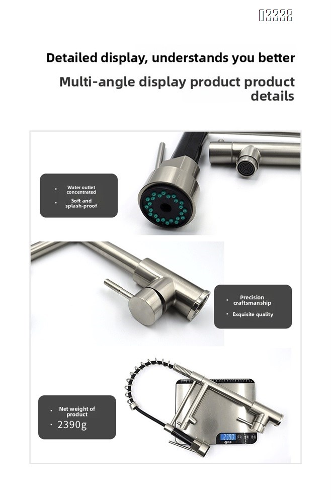 Kitchen Faucet with Pull Down Sprayer Kitchen Sink Faucet Commercial Double-Headed Stainless Steel Kitchen Faucet