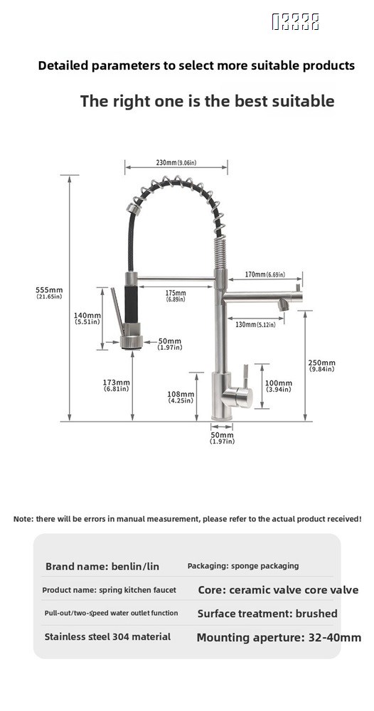 Kitchen Faucet with Pull Down Sprayer Kitchen Sink Faucet Commercial Double-Headed Stainless Steel Kitchen Faucet