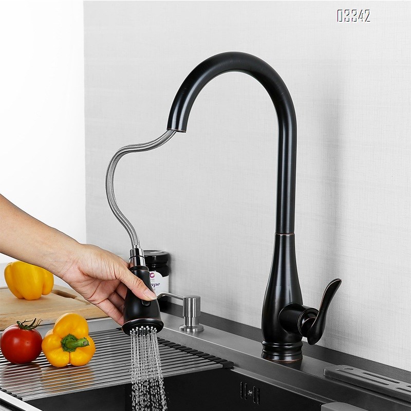 Brass new  modern Kitchen sink water Best Faucets Tap cold and hot mixing Two mode to switch rotate pull-out kitchen faucet