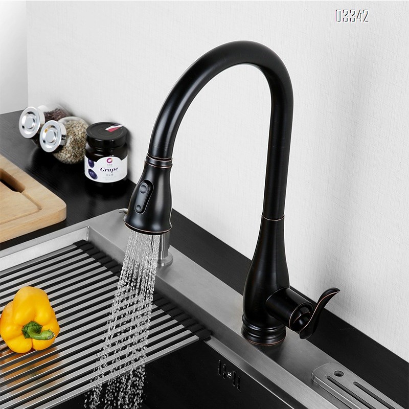 Brass new  modern Kitchen sink water Best Faucets Tap cold and hot mixing Two mode to switch rotate pull-out kitchen faucet
