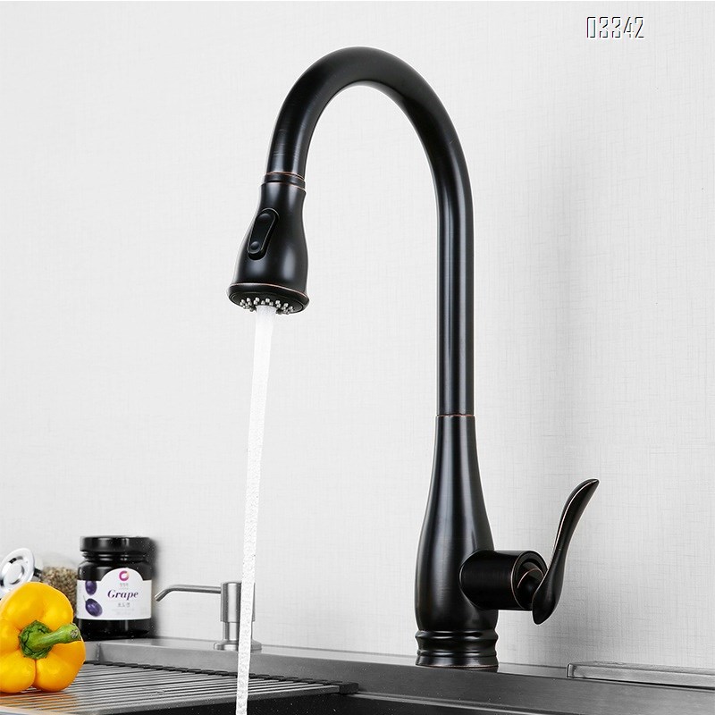 Brass new  modern Kitchen sink water Best Faucets Tap cold and hot mixing Two mode to switch rotate pull-out kitchen faucet
