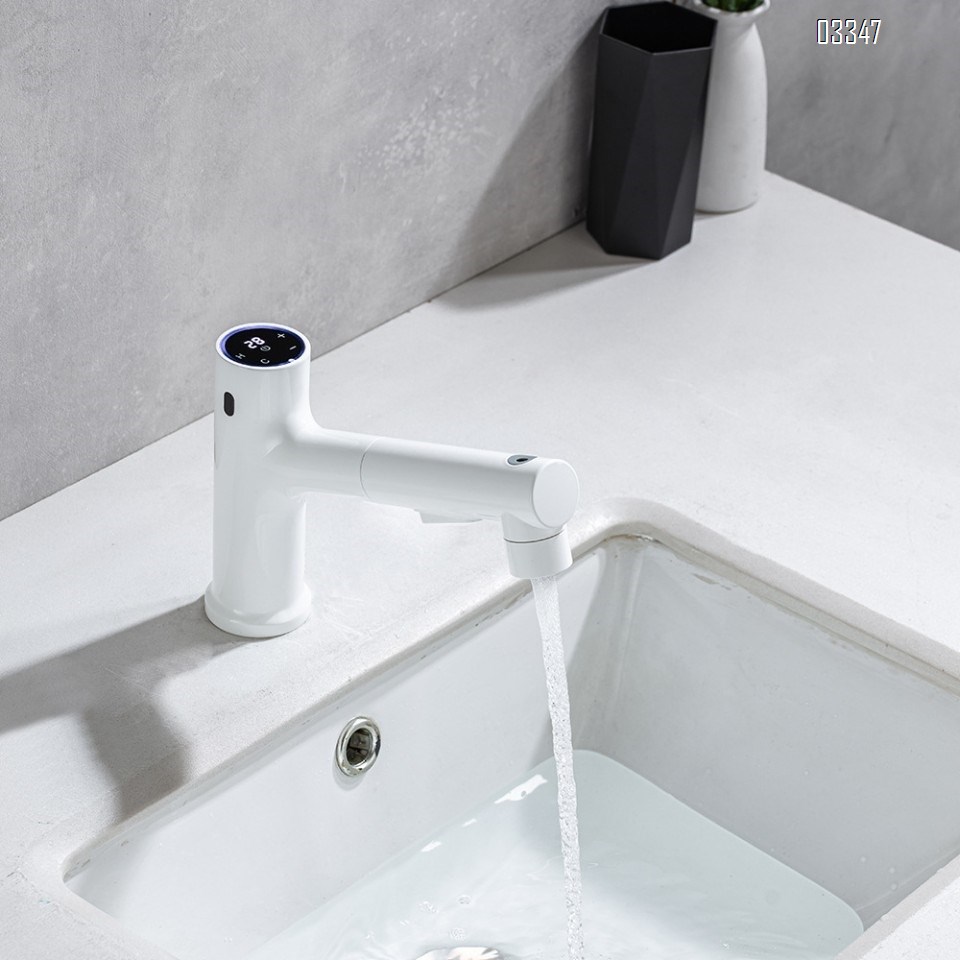 Brass three mode smart basin sensor value for faucets automatic with cold and hot water Digital display pull-out sensor tap