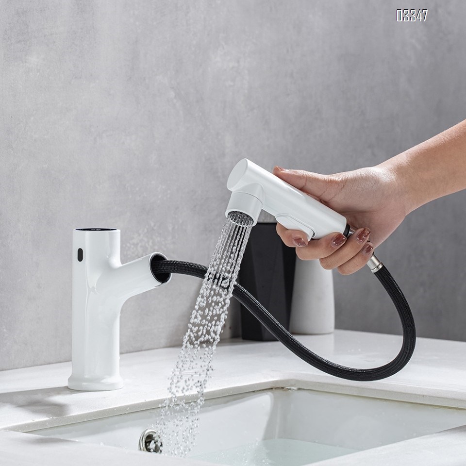 Brass three mode smart basin sensor value for faucets automatic with cold and hot water Digital display pull-out sensor tap